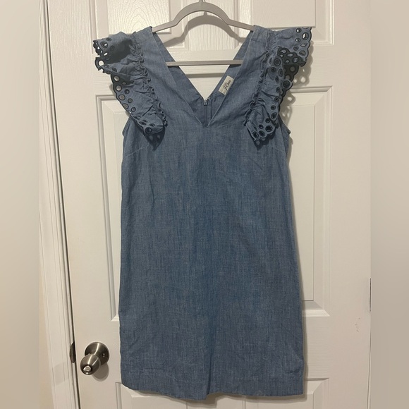 J. Crew Blue Eyelet Ruffle Sleeveless Mini Dress - Picture 1 of 6